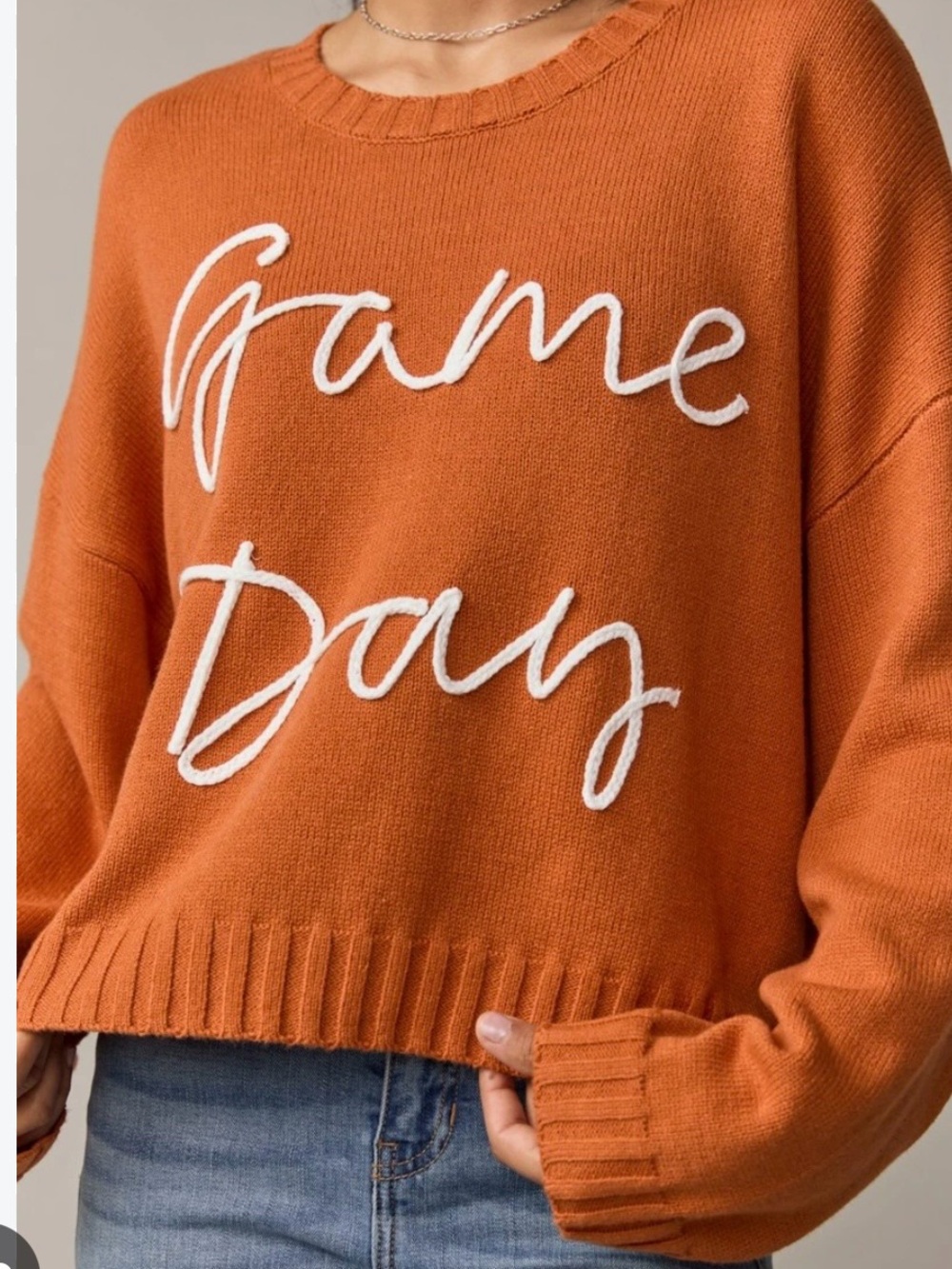 Francesca's Collections Rust Orange 'Game Day' Crewneck Sweater Size S